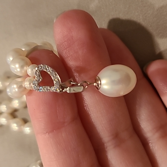 Freshwater pearl necklace with cubic zirconia sterling silver - Picture 3 of 5